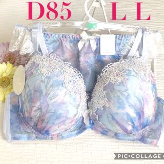 ブラジャー＆ショーツ♡D85 パープルの花柄シフォン＆ケミカルレースが可愛い♡(ブラ&ショーツセット)