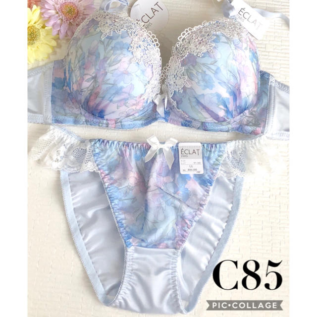 ブラジャー＆ショーツ♡C85 パープルの花柄シフォン＆ケミカルレースが可愛い♡ レディースの下着/アンダーウェア(ブラ&ショーツセット)の商品写真