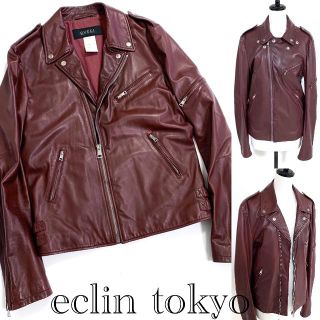 グッチ(Gucci)のグッチ ボルドー レザー ライダース ジャケット 《トムフォード期》E1975(ライダースジャケット)