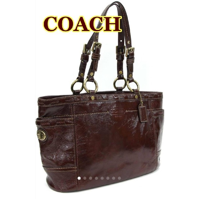 レア✳COACH(コーチ) エナメルトートバッグ ダークブラウン パテントレザー | フリマアプリ ラクマ