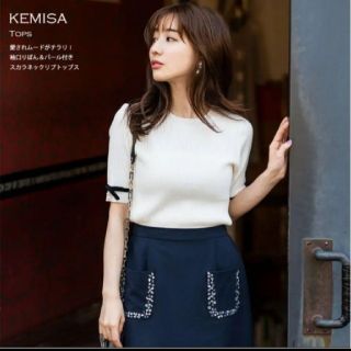 トッコ(tocco)の１度のみ着用☆袖口りぼん&パール付きスカラネッリブトップス♡オフホワイト(カットソー(半袖/袖なし))