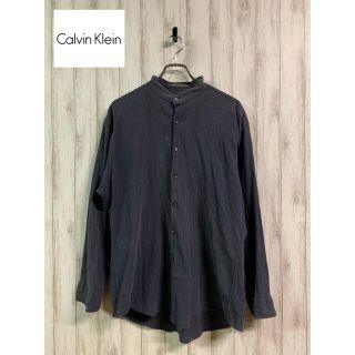 【90s】Calvin Klein(カルバン・クライン)バンドカラーシャツ　紺(シャツ)
