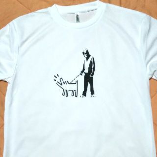 【新品】バンクシーBANKSYパーカーで犬の散歩デザインプリントTシャツ３Ｌ(Tシャツ/カットソー(半袖/袖なし))