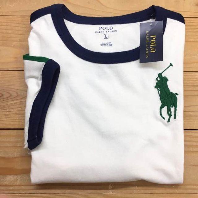 POLO RALPH LAUREN(ポロラルフローレン)の新品【キッズM】★ラルフ★袖ライン入り！ビッグポニー半袖Ｔシャツ/白/刺しゅう メンズのトップス(Tシャツ/カットソー(半袖/袖なし))の商品写真