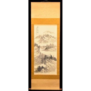 徐学 水墨山水 手巻き画絵巻 在銘 画軸 紙本 書軸 お寺 肉筆 WWKK140