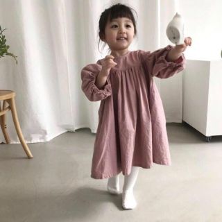 子供服　お袖ポワンワンピース　胸元切り返し　女の子　新品　コットンリネン(ワンピース)