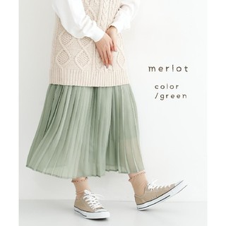 メルロー(merlot)の春の新作＊メルロー ラメシアープリーツスカート 緑(ロングスカート)
