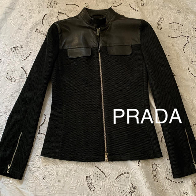 ブルゾン　38 PRADA  革xメッシュ　黒