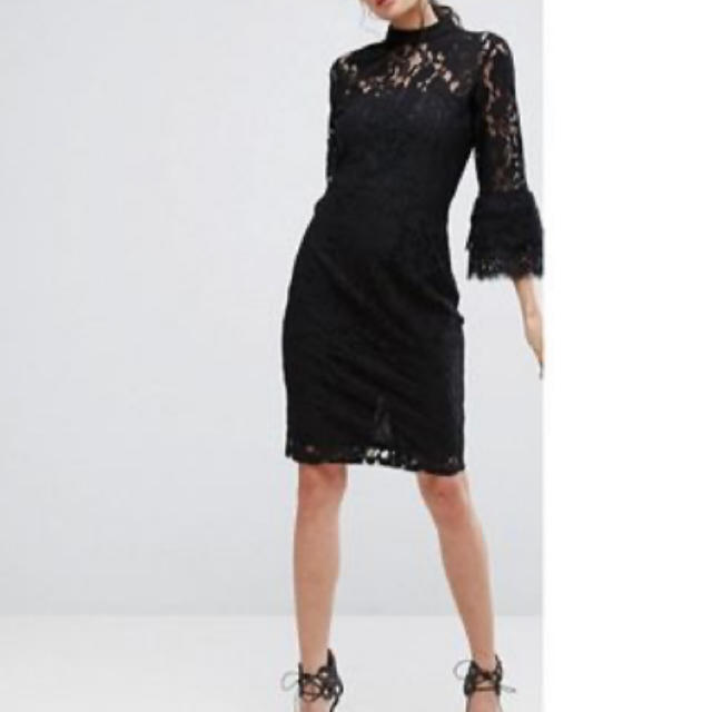 asos(エイソス)のasos ダブルフリルスリーブハイネックドレス レディースのフォーマル/ドレス(ミディアムドレス)の商品写真