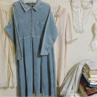 エルエルビーン(L.L.Bean)の本日限定値下げ　L.L.Bean古着襟付きベロアワンピースusedvintage(ロングワンピース/マキシワンピース)