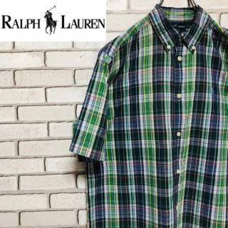 ラルフローレン(Ralph Lauren)のラルフローレン☆ ワンポイント刺繍ロゴグリーンチェックBDボーイズシャツ(Tシャツ/カットソー)