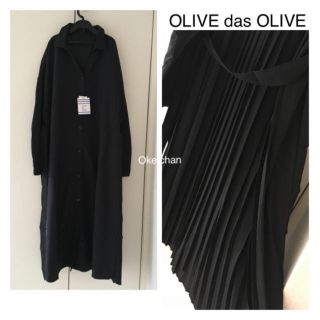 オリーブデオリーブ(OLIVEdesOLIVE)の今季春新作☆バックプリーツシャツワンピース　ブラック (ロングワンピース/マキシワンピース)