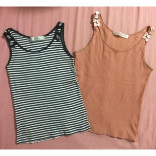 ドットアンドストライプスチャイルドウーマン(Dot&Stripes CHILDWOMAN)の♡肩リボンタンクトップ２枚セット♡(タンクトップ)