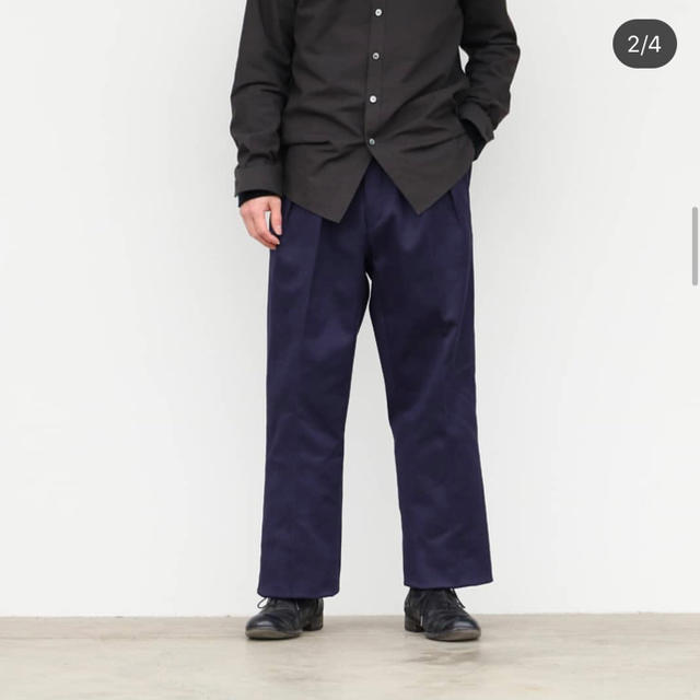 COMOLI(コモリ)のNEAT - Cotton Pique "Wide" Navy ニート メンズのパンツ(スラックス)の商品写真