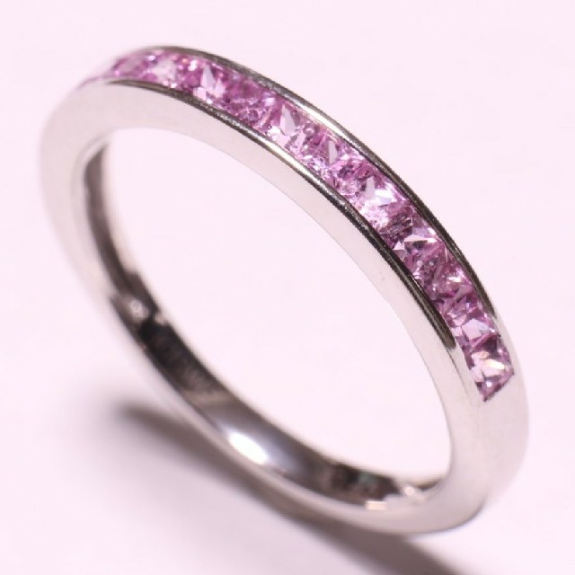 ☆K18WG☆ハーフエタニティ☆ピンクサファイアリング☆0.45ct☆7号