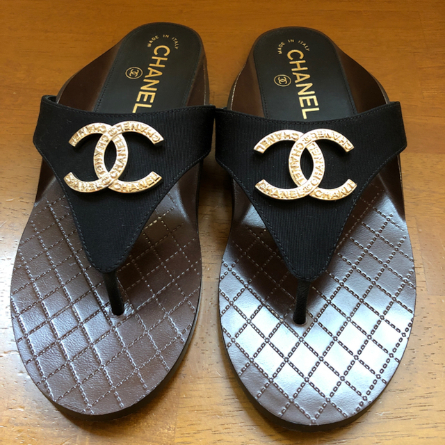 美品 CHANEL シャネル トングサンダル 黒 size36