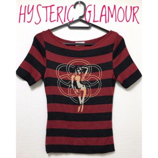 ヒステリックグラマー(HYSTERIC GLAMOUR)のヒステリックグラマー【美品】黒×赤 ボーダー girlプリント 半袖カットソー(カットソー(半袖/袖なし))