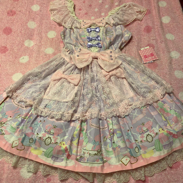 Angelic Pretty(アンジェリックプリティー)のwish me mellコラボ　JSK +ボンネット　ラベンダー　新品タグ付き レディースのワンピース(ひざ丈ワンピース)の商品写真