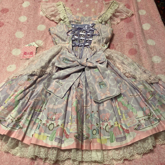 Angelic Pretty(アンジェリックプリティー)のwish me mellコラボ　JSK +ボンネット　ラベンダー　新品タグ付き レディースのワンピース(ひざ丈ワンピース)の商品写真