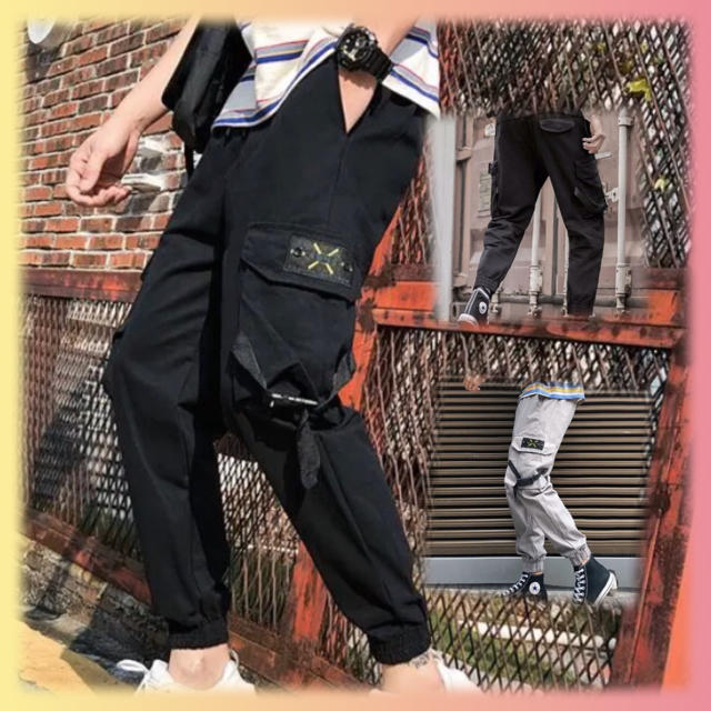 ◤フォロー割引価格◢ XLブラック　男女兼用　3色展開　ジョガーパンツ メンズのパンツ(ワークパンツ/カーゴパンツ)の商品写真