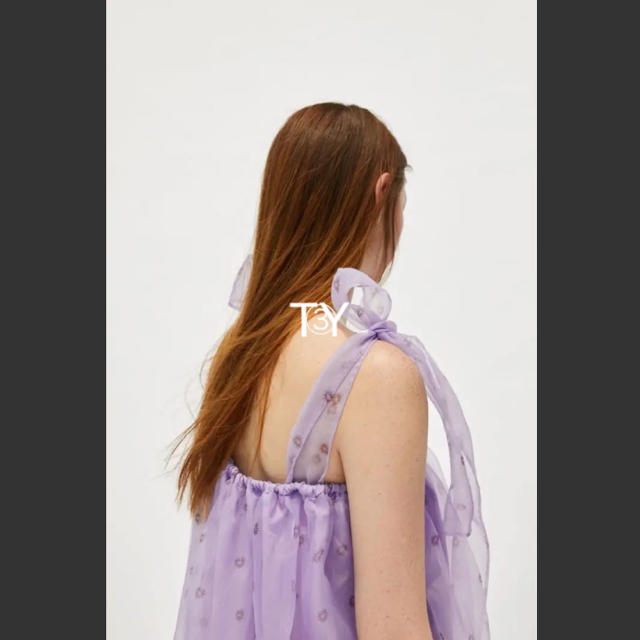 ZARA(ザラ)の完売品 ザラ オーガンジー チュール リボン ワンピ ドレス 花柄 フラワー柄 レディースのワンピース(ロングワンピース/マキシワンピース)の商品写真