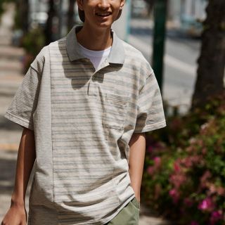 エンジニアードガーメンツ(Engineered Garments)の新品未開封 UNIQLO × EG ドライカノコボーダーポロ グレー M(ポロシャツ)