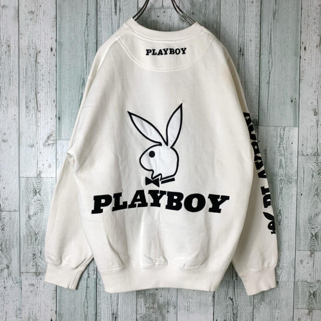 PLAYBOY(プレイボーイ)の【希少】プレイボーイ デカロゴ ワッペン 刺繍 ゆるダボ スウェット 白 メンズのトップス(スウェット)の商品写真