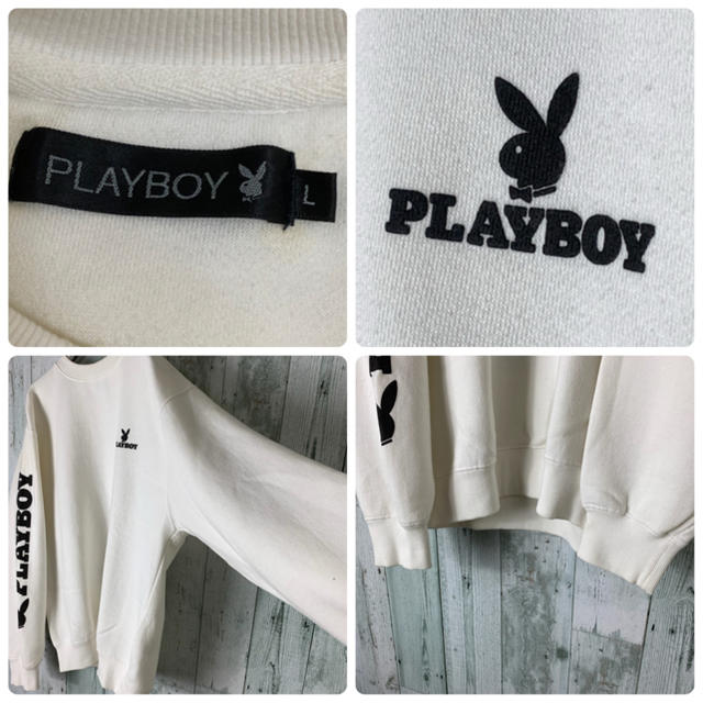 PLAYBOY(プレイボーイ)の【希少】プレイボーイ デカロゴ ワッペン 刺繍 ゆるダボ スウェット 白 メンズのトップス(スウェット)の商品写真