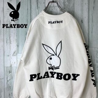 プレイボーイ(PLAYBOY)の【希少】プレイボーイ デカロゴ ワッペン 刺繍 ゆるダボ スウェット 白(スウェット)