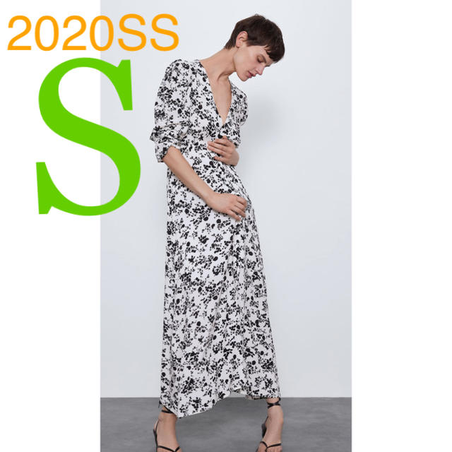 ZARA(ザラ)の＊2020SS＊ZARA ミディ丈 ワンピース フラワー モノトーン レディースのワンピース(ロングワンピース/マキシワンピース)の商品写真