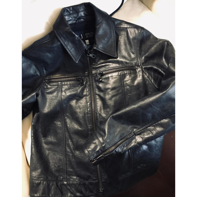 ほぼ新品⭐️ARMANI JEANS 本革 ライダースジャケット 黒 サイズ4643身幅48ウエスト幅46袖丈