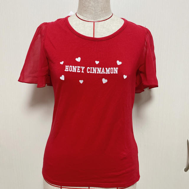 Honey Cinnamon(ハニーシナモン)のHoney Cinnamon♥︎バックリボン ロゴTシャツ♥︎レッド レディースのトップス(Tシャツ(半袖/袖なし))の商品写真