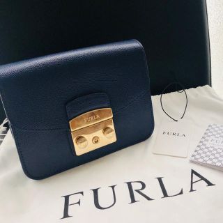 フルラ(Furla)の★最終値下げ★【美品】FURLA フルラ メトロポリス　ネイビー　レザー(ショルダーバッグ)