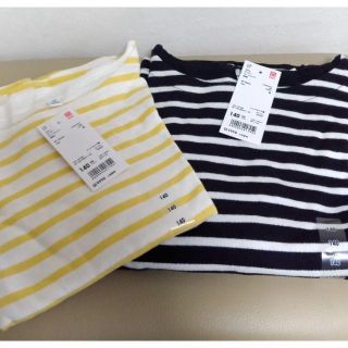 ユニクロ(UNIQLO)の【新品ｾｯﾄ】140girlsボーダーボートネックTシャツ＜送料込み＞(Tシャツ/カットソー)