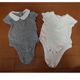 ベビーギャップ(babyGAP)のbabygap 襟付きロンパース ホワイトグレー2枚セット(ロンパース)