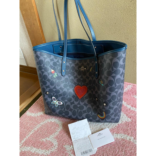 ✨️美品✨️COACH デニム キャンバス トートバッグ ネイビー ボタン