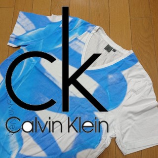 カルバンクライン(Calvin Klein)の未使用に近い カルバンクライン デザインTシャツ アクアブルー(Tシャツ/カットソー(半袖/袖なし))