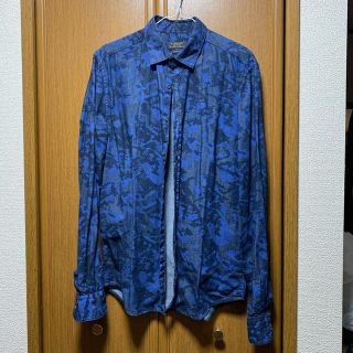 ザラ(ZARA)のZARA MAN ブルー デジタルカモ デニムシャツ 迷彩(シャツ)