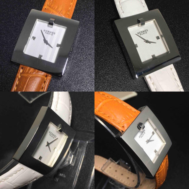 【美品 正規品】エルメス 腕時計 Hウォッチ スクエア シルバー 可動品 ベルトホワイトフェイスカラー