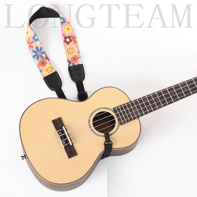 Longteamウクレレストラップ 首掛けタイプ【花×ピンク】ハワイアン 楽器のウクレレ(その他)の商品写真