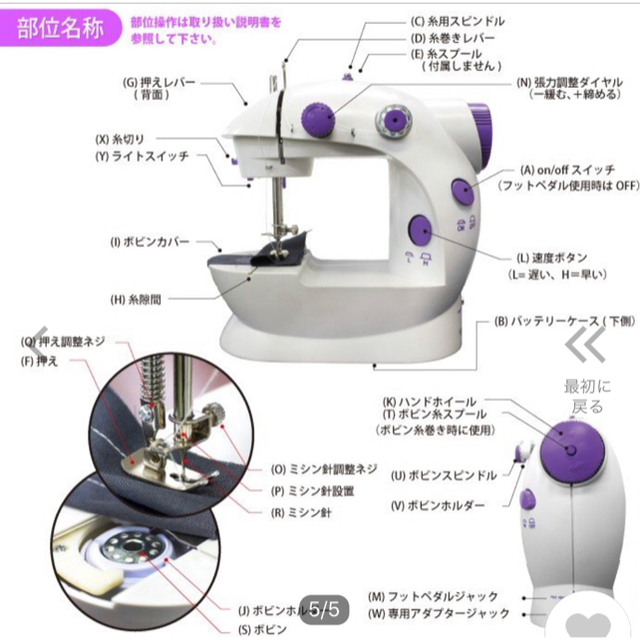 新品未使用 超軽量 ♪コンパクト 電動ミシン 手作り作成にも♪ ミシン