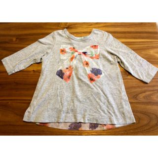 ハッカキッズ(hakka kids)のハッカキッズ花柄チュールカットソーグレー&チュールドットリボンカットソーレッド(Tシャツ/カットソー)