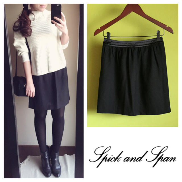 Spick & Span(スピックアンドスパン)の着画 サテン ブラック 薄手 ウール レディースのスカート(ひざ丈スカート)の商品写真
