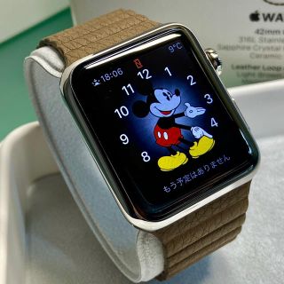 アップルウォッチ(Apple Watch)のApple Watch 42mmステンレスケース　ライトブラウンレザーループ M(その他)