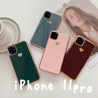 【大人気】ハート シンプル iPhone11proグリーン 大人可愛い(iPhoneケース)