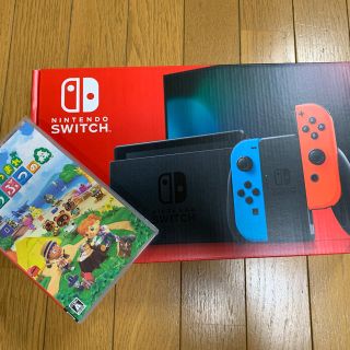 ニンテンドースイッチ(Nintendo Switch)の新品未開封 NINTEND Switch ネオン + どうぶつの森 ソフトセット(家庭用ゲームソフト)