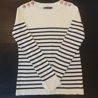 プチバトー(PETIT BATEAU)のPETIT BATEAU パネルボーダー肩ボタンニットプルオーバー(ニット/セーター)