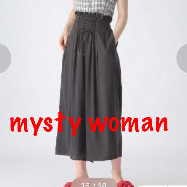 mysty woman(ミスティウーマン)のmysty woman黒レースアップワイドパンツ レディースのパンツ(カジュアルパンツ)の商品写真