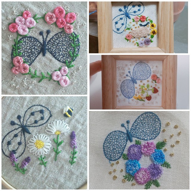 ミナペルホネン 羊とお花の刺繍 壁掛け ハンドメイドミナペルホネンちょうちょ