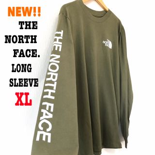 ザノースフェイス(THE NORTH FACE)の人気色 ♪ アームロゴ☆ XL相当 新品 ノースフェイス ロンT モスグリーン(Tシャツ/カットソー(七分/長袖))